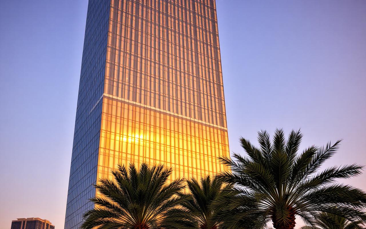 PropertyValue.ae office building — One JLT tower in Jumeirah Lake Towers, Dubai at golden hour